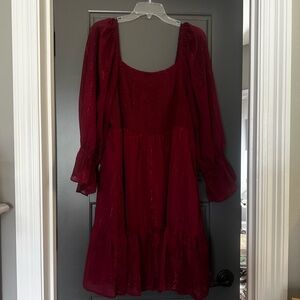Eesome Deep Red Long Sleeve Dress